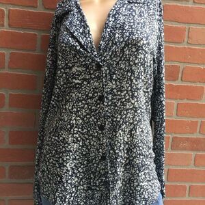 Anthro Bella Dahl Womens Navy Long Sleeve Button-D